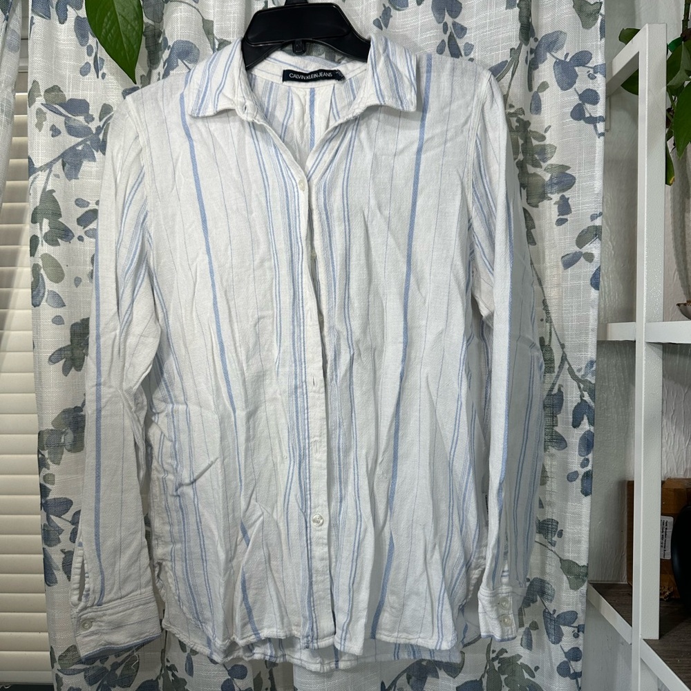 Calvin Klein Jeans White and Blue Casual Shirt